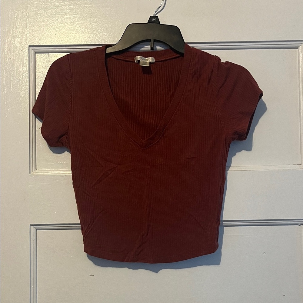 Bozzolo Short Sleeve V-Neck Top - Dark Red